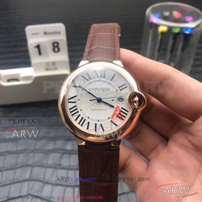 V6 Factory Ballon Bleu De Cartier White Face Brown Leather Strap 42mm Automatic Watch